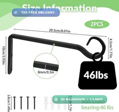 2 Pack Plant Hanger Bracket, 8 Inch Plant Hangers Outdoor, Metal Plant Hooks for