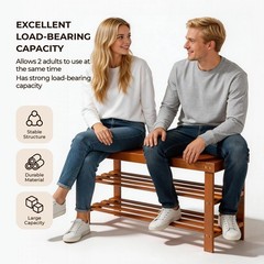 3-Tier Bamboo Shoe Rack Bench – Entryway Mudroom Wooden Storage Shelf Walnut
