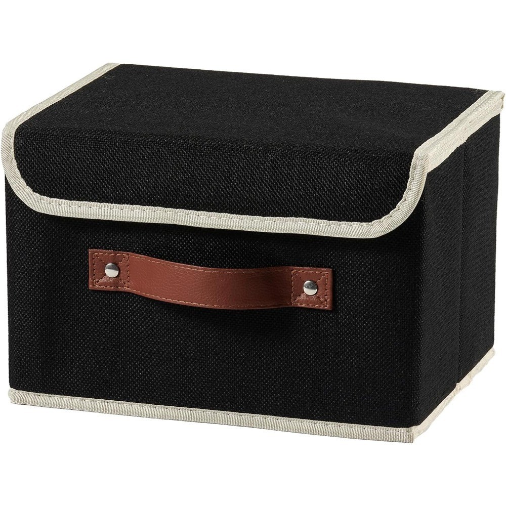 Collapsible Cotton Linen Storage Bin with Faux Leather Handles Decorative Fabric