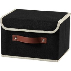 Collapsible Cotton Linen Storage Bin with Faux Leather Handles Decorative Fabric