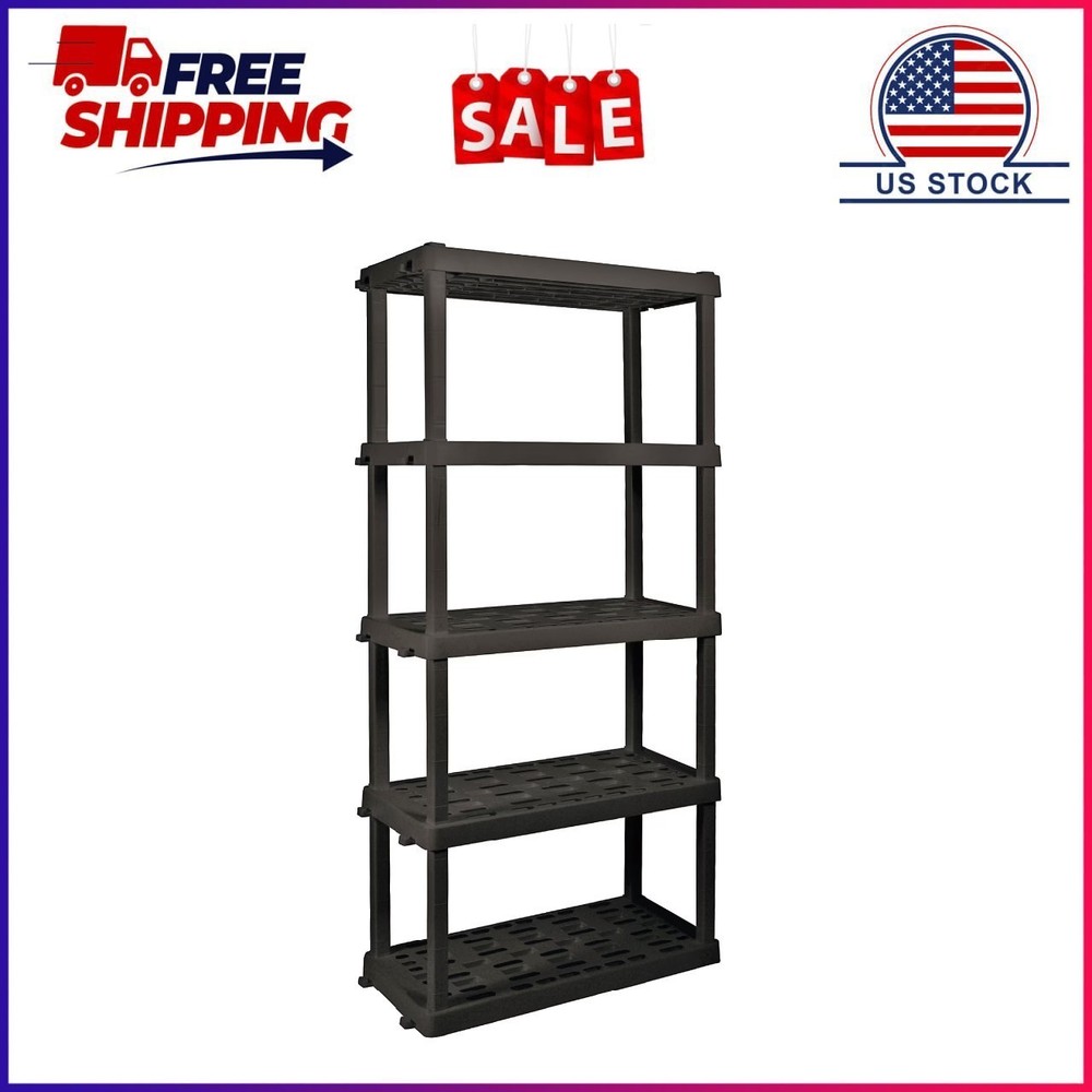 Hyper Tough Plastic Storage Shelves Garage Shelving Unit 5-Tier 73.80″H x 17.75″