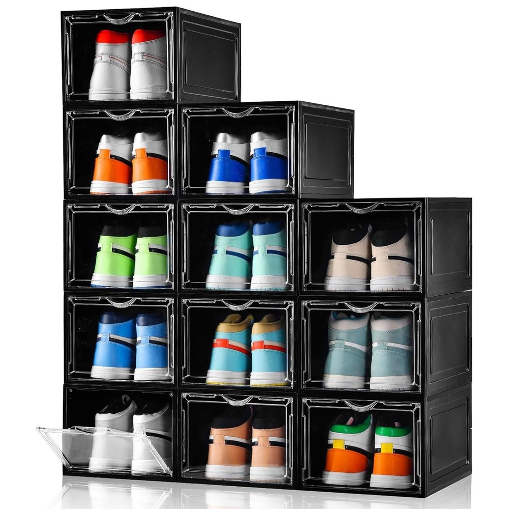 Upgraded X-Large Shoe Storage Box,12 Pack,Shoe Box Clear Plastic Stackable,Dr…