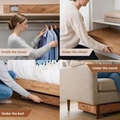 Under Bed Storage with Wheels, Low Profile Rolling Storage Box in Vegan Leather