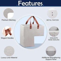 Foldable Stair Basket Organizer with Leather Handle & Side Pocket