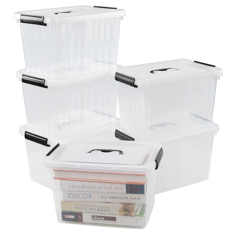 6-Pack 12 Litre Plastic Latching Storage Box w/ Clear Lid & Handle Containers