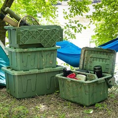 Homz 15 Gallon Durabilt Home Storage Container with Snap Lid, Green (2 Pack)