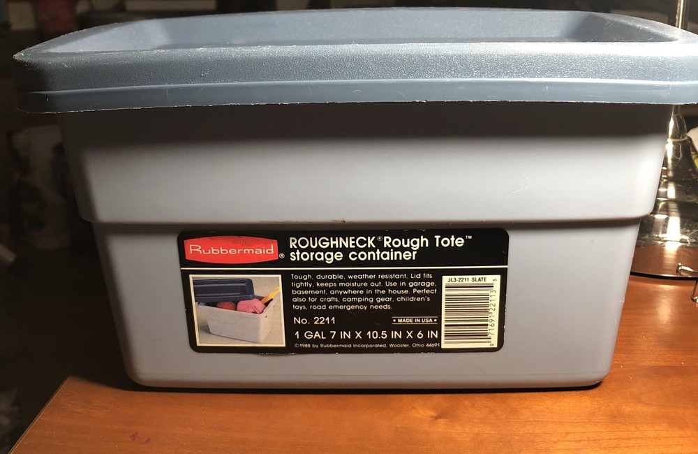 Vtg Rubbermaid Roughneck Tote W Lid 1 Gal Storage Slate Blue 10.5x6x7” #2211