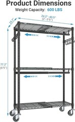 R2X Expandable Portable Closet with Lockable Wheels, 600lbs Capacity Heavy Du…