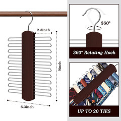 2 Pack Wooden Tie Rack Closet Organizer 360° Swivel Hanger