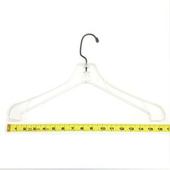 CLEAR PLASTIC JACKET/COAT, HANGER 16.5 in WIDE,a, HEAVIER WEIGHT,70/CASE USED