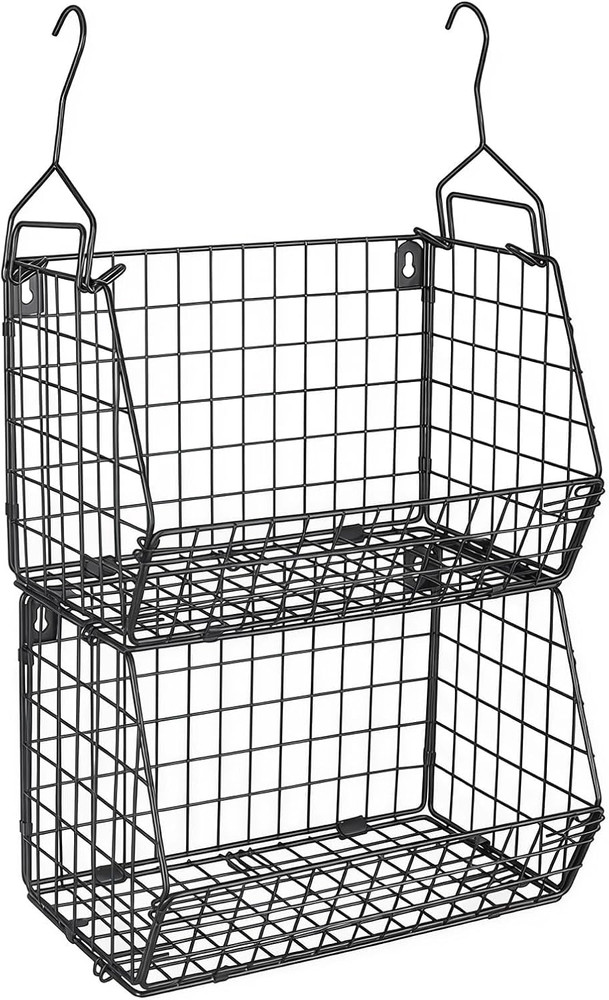 2-Tier Metal Dog Storage Organizer – Wall-Mounted Pet Toy Basket (Black)
