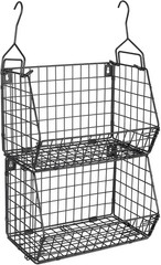 2-Tier Metal Dog Storage Organizer – Wall-Mounted Pet Toy Basket (Black)