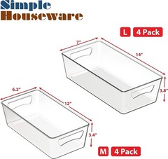 Pantry Bins Storage Organizer, 8 Packs 4 Medium & 4 Large