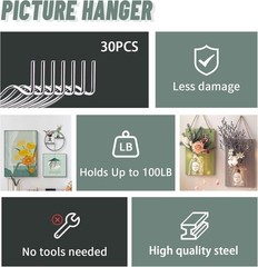 32pcs Professional-quality Picture Hanging Hooks – Effortless Install & Support