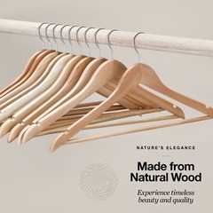 30 Pack Natural Solid Wood Clothes Hangers