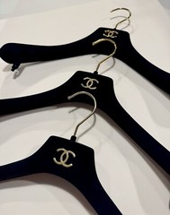 Chanel Hangers Set Trio Three Black Velvet Gold CC Logo NWOT Coat Hanger