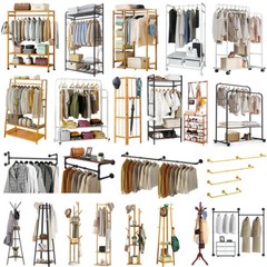 Wooden/ Metal Clothes Rail Garment Rack Hanging Stand Storage Shelf Tidy Closet