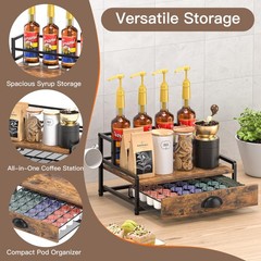 Coffee Syrup Rack Organizer, 4.3″D x 15.9″W x 9.1″H, 2tier & Rustic Brown