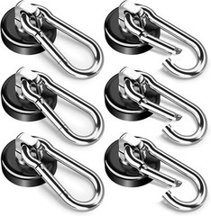 FINDMAG Magnetic Hooks with Swivel Carabiner, 50LBS Neodymium 50lbs-6p, Black