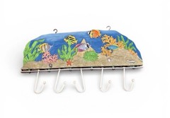 Towel Coats Rack Wall Mount 5 Hooks. Sealife Multicolor. Undersea Fish. Nautical