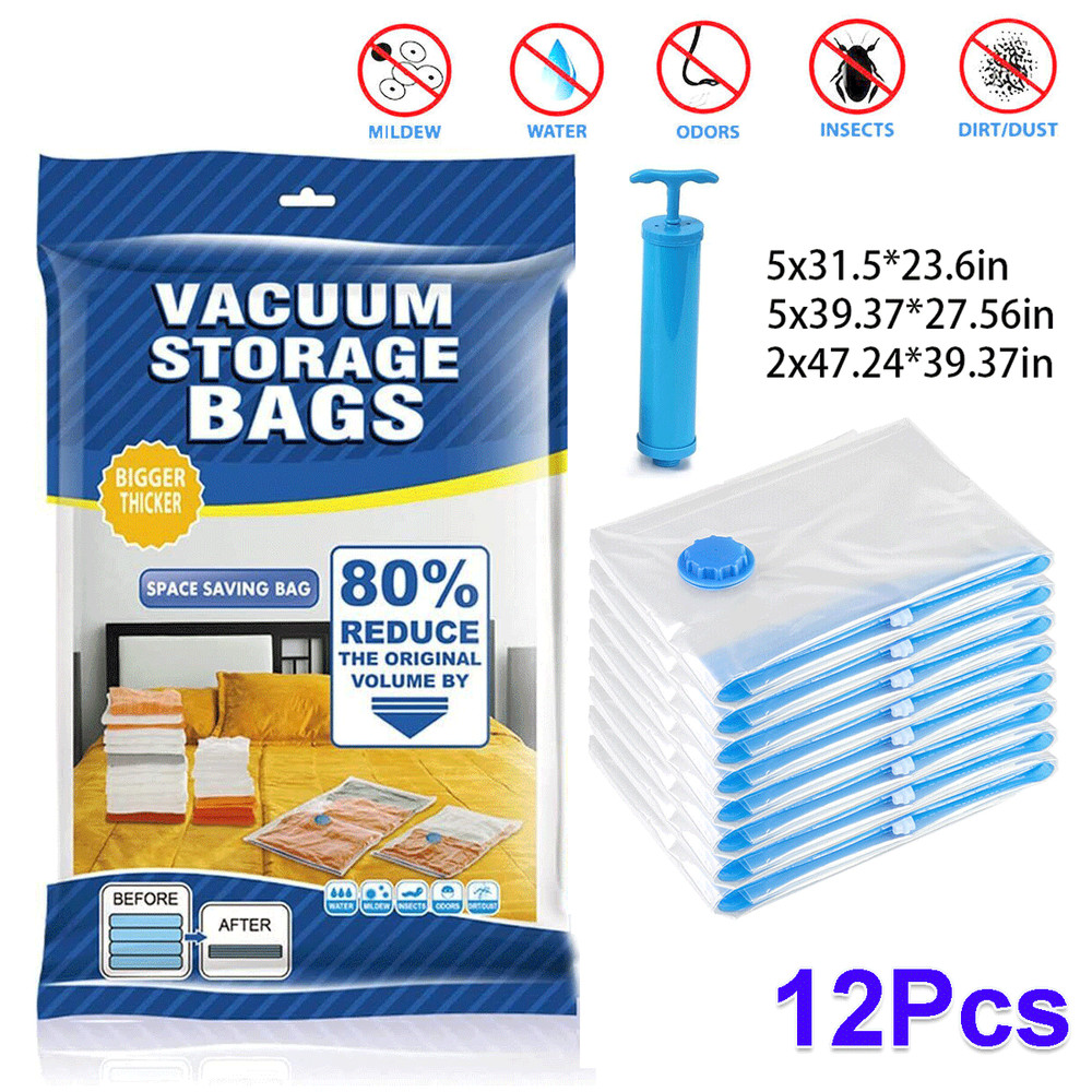 12x Jumbo Vacuum Storage Bags Space Saver Seal Clear Compression Bag Organizer