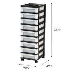 9-Drawer Narrow Plastic Storage Cart with Organizer Top Rolling Office Black