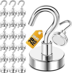 20 Pack DIYMAG Magnetic Hooks, 30lbs+ Strong Magnet Hooks (Silver)