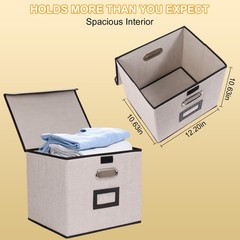 Large Square Storage Bin with Lid, Foldable Organizer with Handles & Label De…