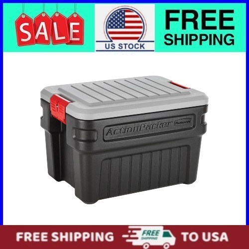 Rubbermaid 24 Gallon Action Packer Storage Bin, Heavy Duty Plastic, Lockable