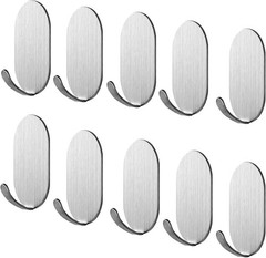Sticky Adhesive Hooks 10 Pack Stainless Steel Stick Hooks for Hanging Towel Coat