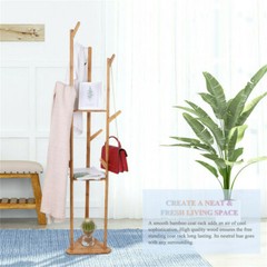 Solid Wood Floor Standing Hat Coat Jacket Hanger Storage Stand W/ Umbrella Rack
