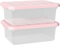 Set of 2 Clear Storage Bins with Pink Lids – 14 Quart Organizers for Home & Offi