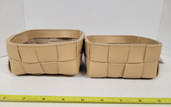 Set of 2 Small Faux Leather Woven Storage Baskets 5.5″ x 5.5″ x 3″