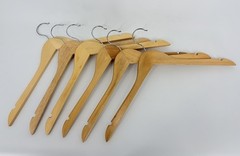 Wooden Clothes Hangers Open Hook Notches Lot of 6 Natural Wood