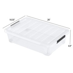 Kekow 4X Under Bed Storage Box w/ Lid & Wheels 40 Qt Plastic Stackable Organizer