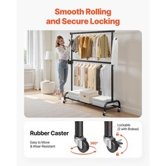 Uimoso Mobile Garment Rack with Hanging Rods, Side Hooks Clothes Storage Shelves