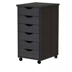 6-Drawer Solid Wood Mobile Storage Cart in Black