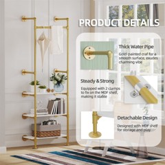 Heavy Duty Industrial Pipe Clothes Rack Gold Open Wardrobe Showroom Garment Rack