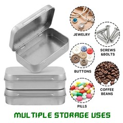 6 Pcs Silver Metal Rectangular Hinged Tins, Mini Portable Metal with Lids, Re…