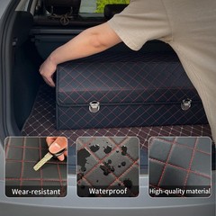 Car Trunk Organizer with Lid,Foldable Faux Leather Cargo Storage Box,3 Compartme