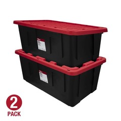 (Pack of 2) Hyper Tough 40 Gallon Extra Large Storage Bin with Snap Lid, Black a