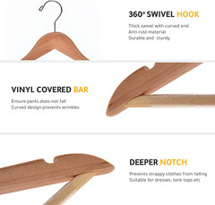 Quality Wooden Hangers – Slightly Curved Hanger Set – Solid Wood Coat Hangers wi