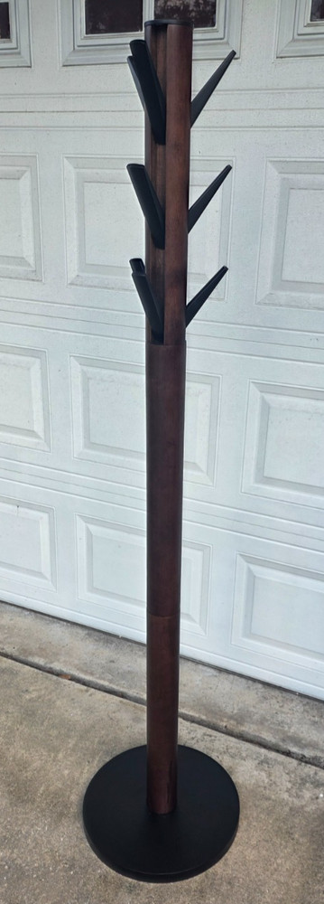 Umbra Flapper Coat Rack with Umbrella Holder & Hat Organizer, Black/Walnut