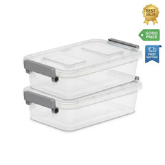 2 Pack 2.7QT Small Latching Storage Bins Clear Organizer Containers Gray Lid