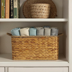 Natural Handwoven Water Hyacinth & Seagrass Basket with Handles