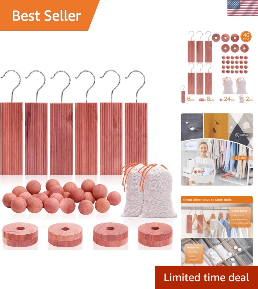 Fresh Cedar Blocks & Sachets Pack for Ultimate Closet Organization – 40 Count