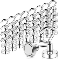 32 Pack Magnetic Hooks Heavy Duty, 25 lbs Strong Magnet 16mm_32pcs, Silver