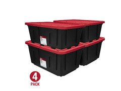 4-Pack Hyper Tough 27Gal Heavy Duty Plastic Storage Bin Black Red Snap Lid