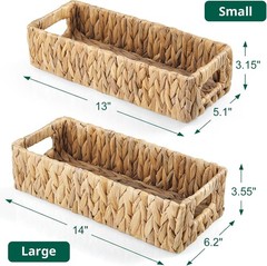 Toilet Basket Tank Topper Set of 2 Water Hyacinth Wicker Bathroom Storage