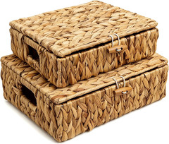 Handwoven Wicker Storage Baskets with Lid, 2-Pack – Natural & Dustproof
